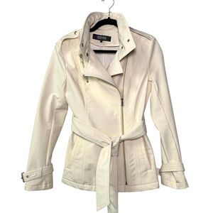 Kenneth Cole Reaction off-white belted moto jacket asymmetrical zip XS
